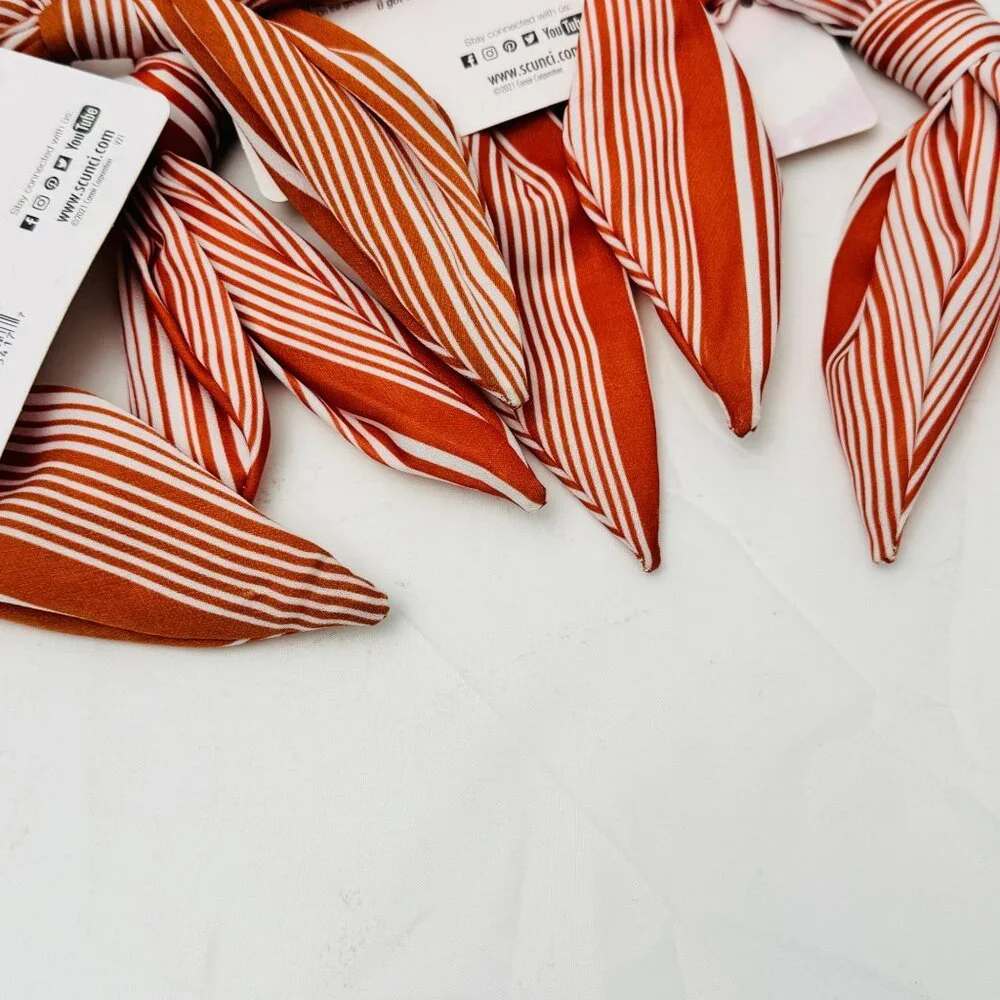 Scunci Headband Stripe Design Brown/White Fabric Bow 3-Pack